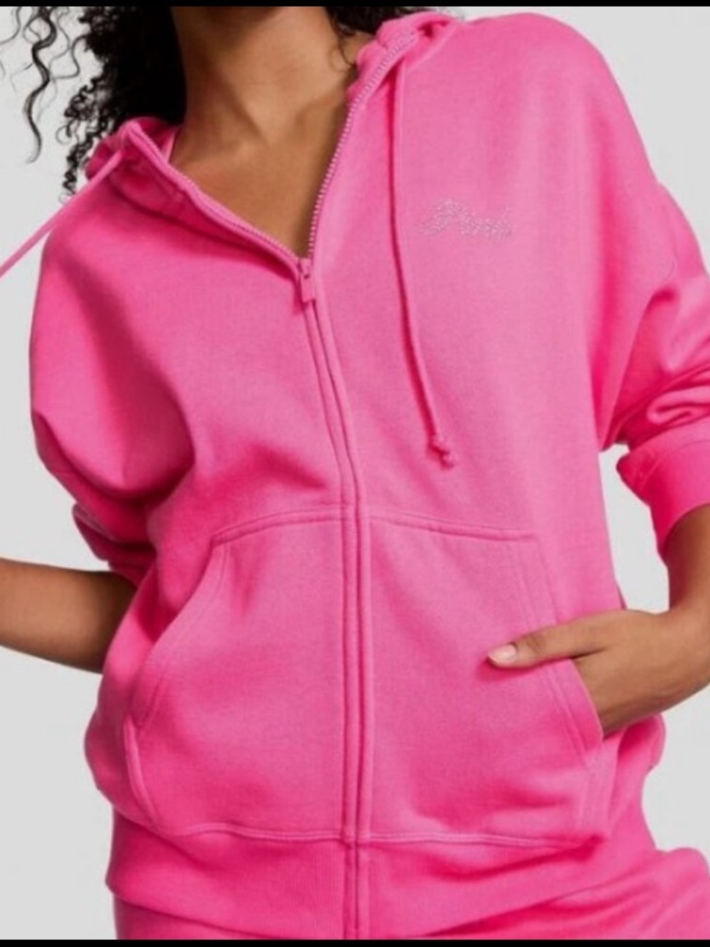 VS PINK Carmine Rose Rhinestone Crown Queen Hoodie Large Limited Edition NWT